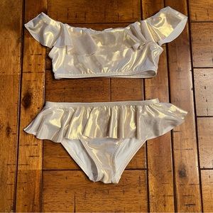 Size 4 Girl’s Stella Cove Metallic Gold Ruffle Bikini Swimsuit
